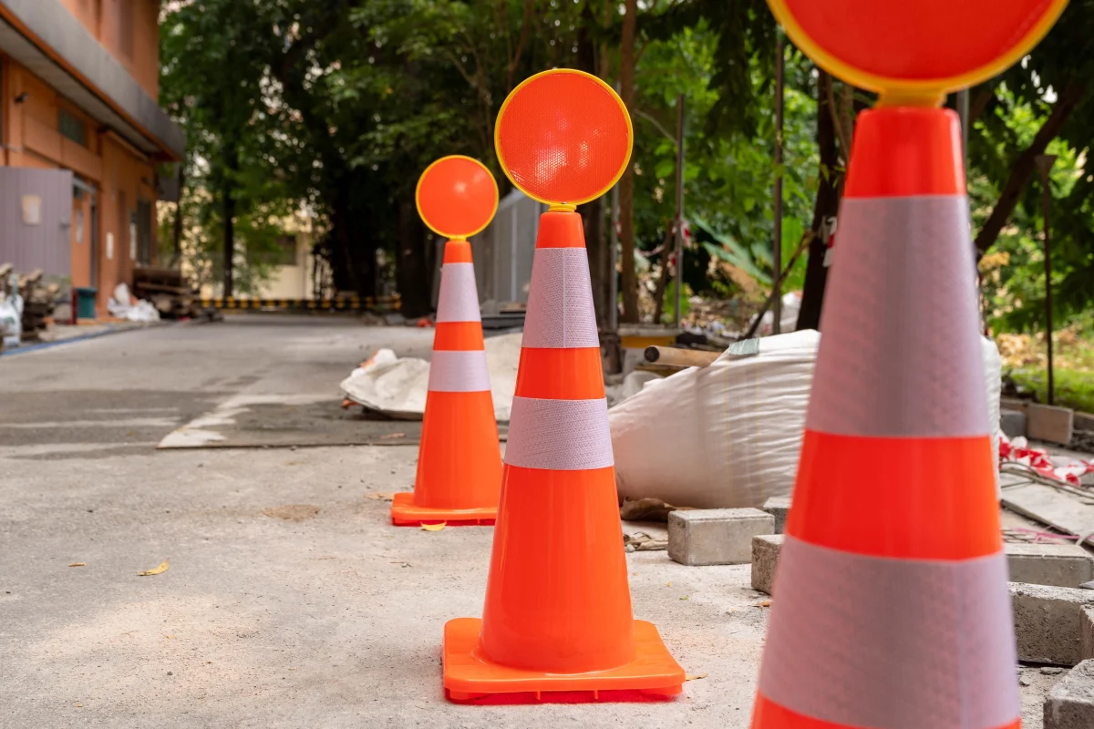 LTA-compliant traffic cone, red and white, for road works and construction sites in Singapore